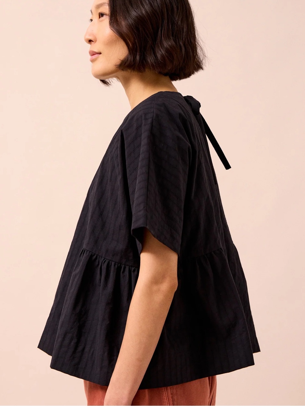 Beyond Nine Marlow Cotton Top in Black Self Stripe - Picture 4 of 7